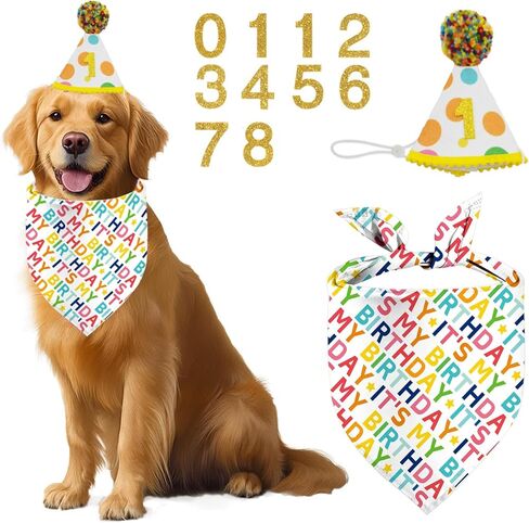 Birthday Dog Bandanas + Hat, Colorful HBD Dog Scarfs for Boy and Girl, Pet Scarves for Boy and Girl Bandanas for Small Medium Large Dogs (It's My Birthday, One Size) in Kuwait