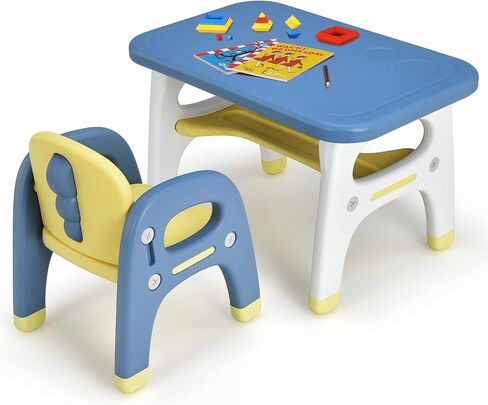 HONEY JOY Kids Table and Chair Set, Dinosaur Shape Children Activity Table and 1 Chair for Art Craft, Building Blocks, 2-Piece Toddler Furniture Set for Daycare Playroom, Gift for Boys Girls, Gray in Saudi Arabia