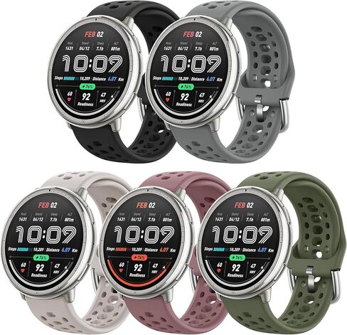 5 Pack Silicone Sport Watch Bands Compatible with Amazfit Active 2/1/Active 2 Sq,20mm Soft Breathable Waterproof Replacement Strap for Amazfit GTS 4/3/2/GTR mini/Bip 3 Pro/3/Bip U Pro in Saudi Arabia