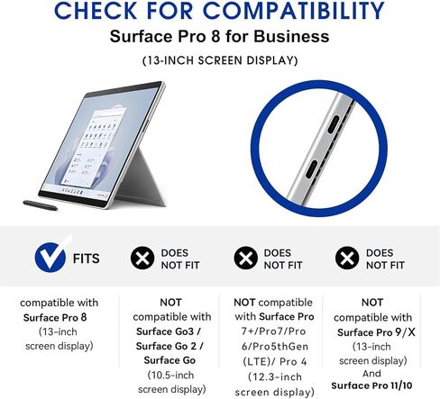 حافظة تناسب جهاز Microsoft Surface Pro 8 مقاس 13 بوصة 2021، مصنوعة من مادة PU+TPU متينة مع حزام يد وغطاء دعامة، متوافقة مع لوحة مفاتيح النوع، أسود in Kuwait