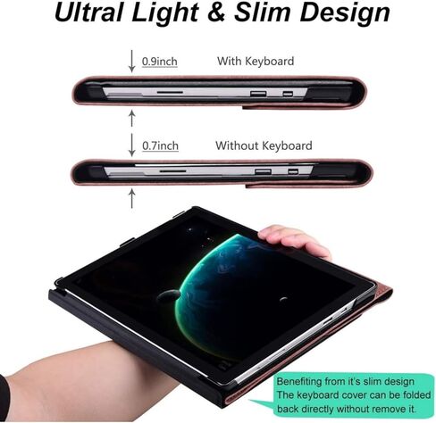 حافظة تناسب جهاز Microsoft Surface Pro 8 مقاس 13 بوصة 2021، مصنوعة من مادة PU+TPU متينة مع حزام يد وغطاء دعامة، متوافقة مع لوحة مفاتيح النوع، أسود in Kuwait