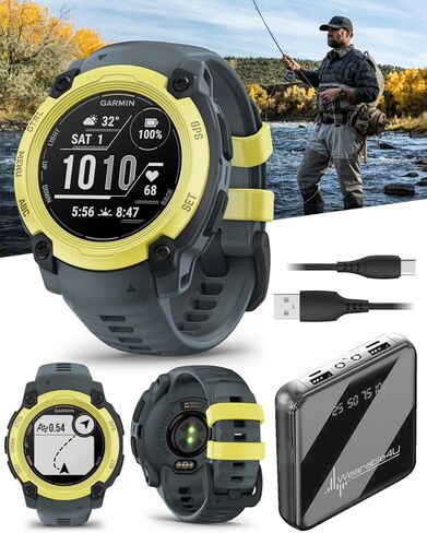 Wearable4U Garmin Instinct 3 Solar 45 mm, Rugged Outdoor GPS Smartwatch, Metal-Reinforced Bezel, Built-in Flashlight, Up to 28 Days of Battery Life, Black with Black Band Bundle in Saudi Arabia