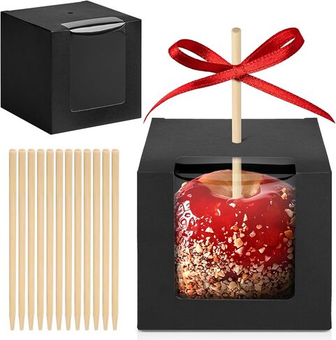 Ocmoiy 30 حزمة صناديق التفاح الحلوى مع العصي ، 4 "× 4" × 4 "Kraft Caramel Apple Gift Box مع نافذة صافية للهالوين ، عيد الشكر ، حفل زفاف ، استحمام الطفل ، حفلة (أبيض) in Kuwait