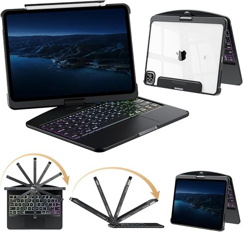 حافظة لوحة مفاتيح لجهاز iPad الجيل الحادي عشر 11 بوصة 2025(A16) الجيل العاشر 10.9 بوصة 2022، حافظة iPad لاسلكية مع لوحة مفاتيح متعددة اللمس، تصور لمستوى البطارية مع حامل أقلام، أبيض شفاف in Kuwait