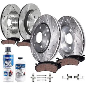 محور ديترويت - طقم فرامل 10 قطع لسيارة 2013-2018 Nissan NV200 2015-2018 شيفروليه سيتي إكسبريس، دوارات فرامل قرصية محفورة ومشقوقة أمامية، وسادات فرامل سيراميكية، أحذية الطبول الخلفية: دوارات 11.14 بوصة in Kuwait