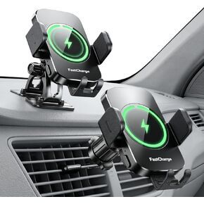 2026 【80+LBS الأقوى أمانًا】 ترقية حامل هاتف السيارة، شاحن سيارة لاسلكي يدور 360 درجة مع مشبك خطاف معدني وأقوى شفط لفتحة الزجاج الأمامي للوحة القيادة لهاتف iPhone 17 16 Samsung in Kuwait