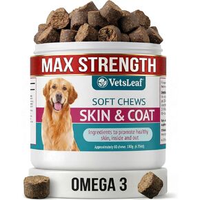 Skin & Coat Dog Chews – Collagen, Omega-3, EPA & DHA for Skin Health & Coat Shine – Antioxidant-Rich Supplement with Vitamin A & D3 – Supports Brain, Energy, and Balanced Blood Sugar in Saudi Arabia