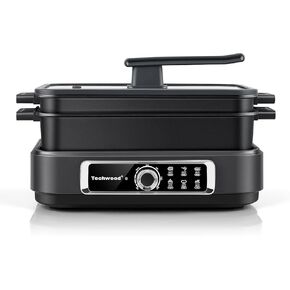 مقلاة كهربائية، Techwood 7.5-Quart، طباخ بطيء 2 في 1، متعدد الاستخدامات مع إعدادات حرارة 5 مستويات، تأتي مع مقلاة غير لاصقة ووعاء طبخ، آمنة للاستخدام في غسالة الأطباق، أسود in Kuwait