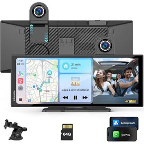 Carpuride Carplay Screen for Car with 4K Dash Cam & 1080P Backup Camera 11.26" Portable Car Play Touchscreen Wireless Carplay & Android Auto, Loop Recording, Voice Control, GPS Navigation, Mirror Link in Saudi Arabia