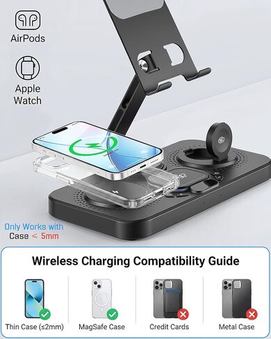 قاعدة شحن لاسلكية 6 في 1 لمنتجات Apple مع ساعة، 7 ألوان RGB وقابلة للطي، حامل شحن لاسلكي متعدد الأجهزة بقدرة 30 وات لحامل iPad، وiPhone17، وAirPods، وApple Watch in Kuwait