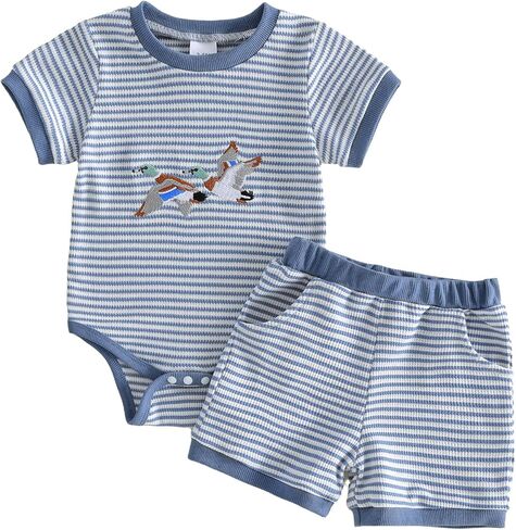 Newborn Baby Boy Summer Clothes Mamas Boy Mallard Duck Short Sleeve Romper Bodysuit Shorts Set Infant Waffle Outfit in Saudi Arabia