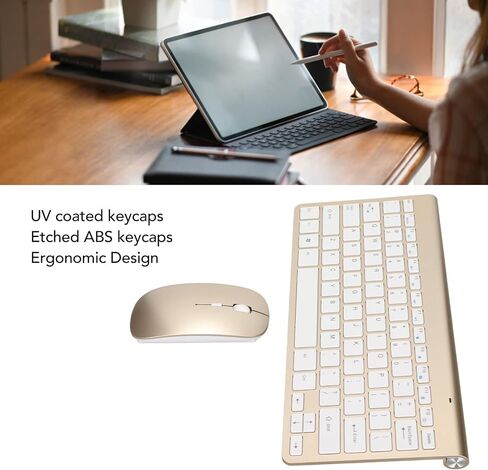 Wireless Keyboard and Mouse Set, 2.4G Ergonomic Silent Coated Keycaps with USB Receiver, for Desktop Computers Mobile Devices Tablet Computers (Rose Gold) in Saudi Arabia