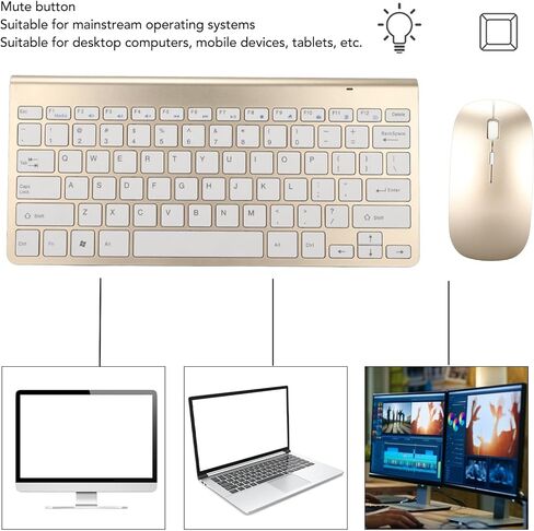 Wireless Keyboard and Mouse Set, 2.4G Ergonomic Silent Coated Keycaps with USB Receiver, for Desktop Computers Mobile Devices Tablet Computers (Rose Gold) in Saudi Arabia