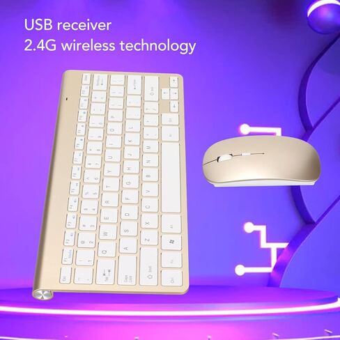 Wireless Keyboard and Mouse Set, 2.4G Ergonomic Silent Coated Keycaps with USB Receiver, for Desktop Computers Mobile Devices Tablet Computers (Rose Gold) in Saudi Arabia