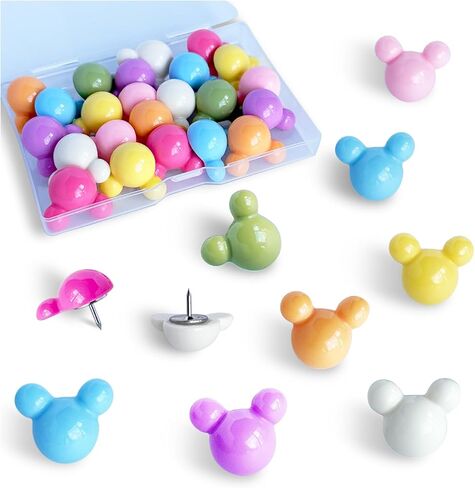 24 قطعة دبابيس ضغط لطيفة، مسامير تثبيت ملونة مزخرفة، دبابيس دفع للفأرة، للوحة الفلين، المكتب أو المنزل (24 قطعة - مخملية) in Kuwait