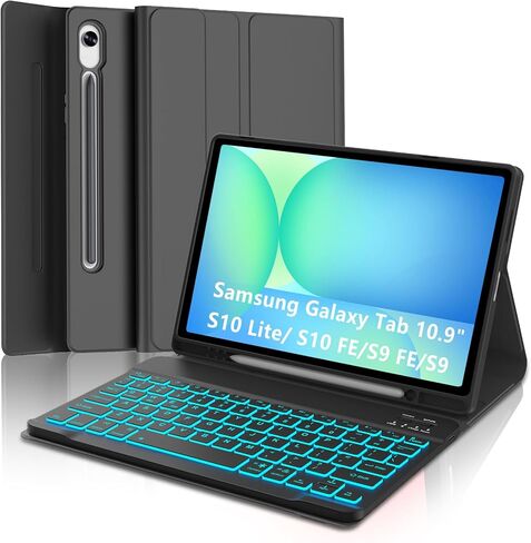 Keyboard Case for Samsung Galaxy Tab S10 Lite/ S10 FE/ S9 FE 10.9 Inch/Tab S9 11 Inch with S Pen Holder, 7 Color Backlit Detachable Wireless Bluetooth Keyboard with Stand Cover Case, Dark Blue in Kuwait