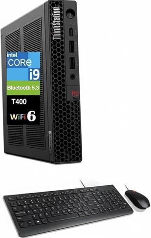 محطة عمل صغيرة لسطح المكتب Lenovo ThinkStation P3 Mini (Intel i9-14900 vPro (Beats i7-14700)، T400 4GB، 32GB DDR5، 1TB PCIe SSD، WiFi 6، BT 5.3، RJ-45، 1x DP، 3X mDP، Win 11 Pro) مع ماوس USB ولوحة مفاتيح in Kuwait