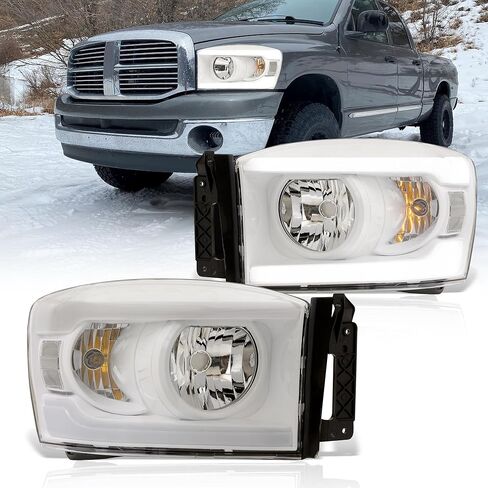 AJP الموزعين LED DRL أنبوب بار القيادة العارض رئيس أضواء الوفير الزاوية مصابيح إشارة زوج الجمعية LH RH يسار + يمين متوافق/استبدال لرام 1500 2500 3500 2006 2007 2008 2009 06 07 08 09 in Kuwait
