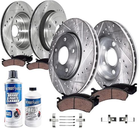 محور ديترويت - طقم فرامل 10 قطع لسيارة 2013-2018 Nissan NV200 2015-2018 شيفروليه سيتي إكسبريس، دوارات فرامل قرصية محفورة ومشقوقة أمامية، وسادات فرامل سيراميكية، أحذية الطبول الخلفية: دوارات 11.14 بوصة in Kuwait