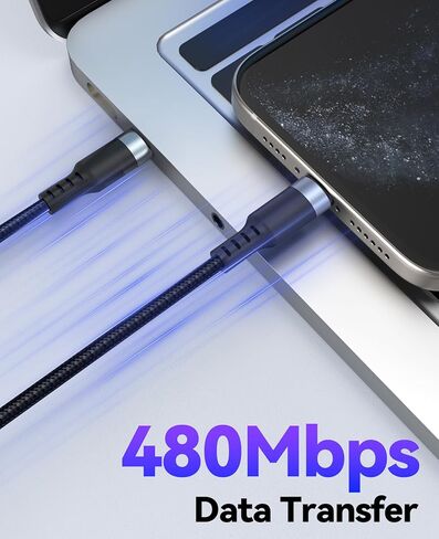 كابل USB C بطول 20 قدم شحن سريع 60 وات، سلك شحن USBC طويل إلى USB-C بطول 20 قدم من النوع C 2.0 32 ميجابايت/ثانية لنقل البيانات ذكر مجدول أسود لأجهزة PS5 وXbox وiPhone 17/16/15 وGalaxy S25/24/23 وكاميرا الأمان in Kuwait