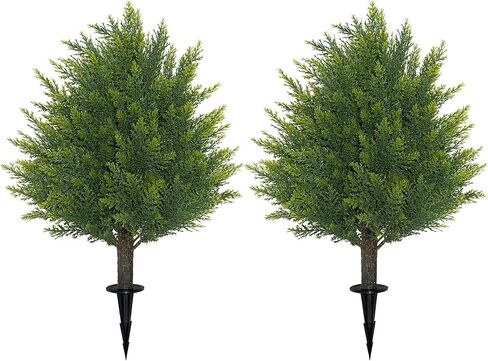 21'' Artificial Cedar Topiary Ball Trees with Ground Spike, 2 Pack Artificial Shrubs, UV Resistant Fake Plant Brush for Indoor Outdoor Front Porch Garden in Saudi Arabia
