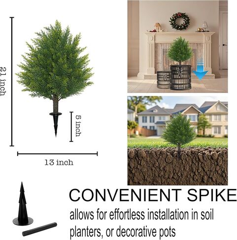 21'' Artificial Cedar Topiary Ball Trees with Ground Spike, 2 Pack Artificial Shrubs, UV Resistant Fake Plant Brush for Indoor Outdoor Front Porch Garden in Saudi Arabia