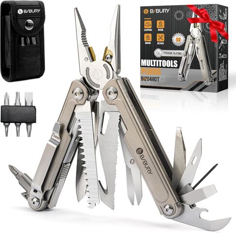 BIBURY Multitool, 24 in 1 Titanium Alloy Handle Multi-Tool Pliers with Pocket Knife and Screwdrivers, EDC Multi Tools with Sheath & Belt Clip, Valentines Day Gifts for Him - 2048DT in Kuwait