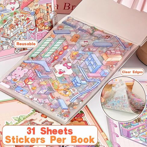 مشاهد DIY ثلاثية الأبعاد ملصقات 20 مجموعة من الملصقات للفتيات تصنع ملصقات مشهد منزل ميني للمتاجر الخاصة بك للأطفال اللطيف اللطيف للملصقات الكرتونية للحيوانات لضغوط الإغاثة البالغة تمر الوقت (مجموعات معبأة) in Kuwait
