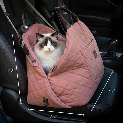 4 Cats & Dogs Mew Mew Travel Pet Bed – Soft Carrier for Small Dogs & Cats, Water-Resistant Quilted Shell, Adjustable Belts, Anti-Slip Bottom, Portable Pet Bed & Travel Bag - Rose in Saudi Arabia