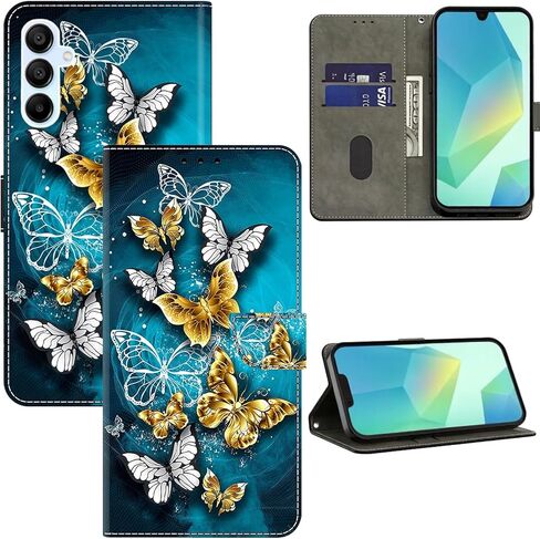ALILANG for Samsung Galaxy A15 5G/4G Wallet Case with Credit Card Holder, Flip Book Style PU Leather Magnetic Closure Protective Cover for Samsung A15 Phone Case -Green Butterfly in Saudi Arabia