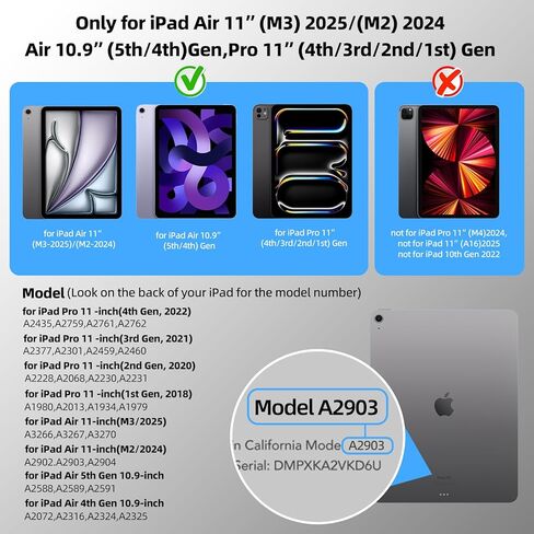 حافظة iPad Air 11 بوصة مع لوحة مفاتيح - حامل عائم مغناطيسي، مفاتيح بإضاءة خلفية ولوحة تتبع للإيماءات، متوافقة مع iPad Air 11 بوصة (M3 2025/M2 2024) و10.9 بوصة (الجيل الرابع/الخامس)، iPad Pro 11 بوصة (الجيل الأول إلى الرابع) - A2 in Kuwait