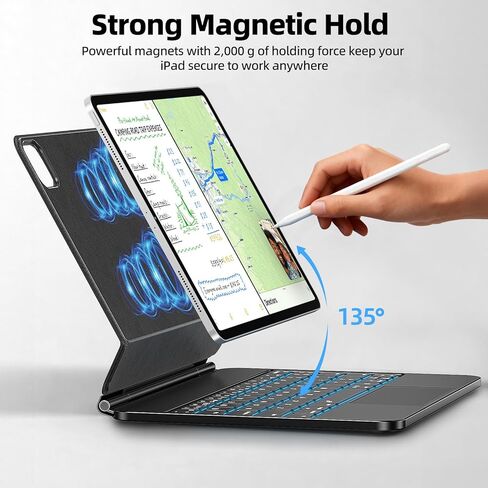 حافظة iPad Air 11 بوصة مع لوحة مفاتيح - حامل عائم مغناطيسي، مفاتيح بإضاءة خلفية ولوحة تتبع للإيماءات، متوافقة مع iPad Air 11 بوصة (M3 2025/M2 2024) و10.9 بوصة (الجيل الرابع/الخامس)، iPad Pro 11 بوصة (الجيل الأول إلى الرابع) - A2 in Kuwait