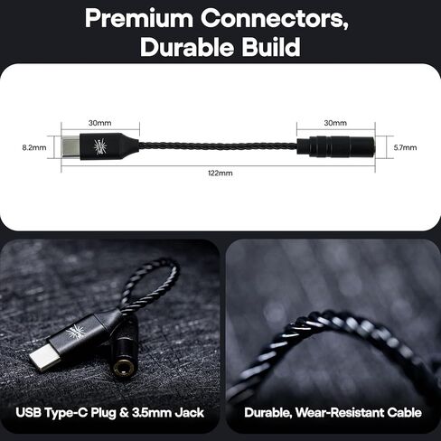 كابل محول Kiwi Ears AD1 Type-C إلى 3.5 مم DAC: صوت 32 بت/384 كيلو هرتز مع شريحة KT02H20، مخرج CTIA 3.5 مم للهواتف الذكية iOS/Android/Windows والأجهزة اللوحية وأجهزة الكمبيوتر المحمولة in Kuwait