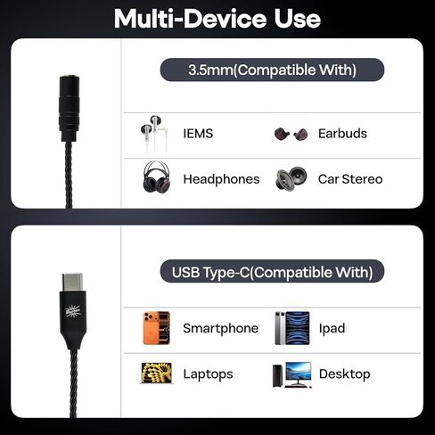 كابل محول Kiwi Ears AD1 Type-C إلى 3.5 مم DAC: صوت 32 بت/384 كيلو هرتز مع شريحة KT02H20، مخرج CTIA 3.5 مم للهواتف الذكية iOS/Android/Windows والأجهزة اللوحية وأجهزة الكمبيوتر المحمولة in Kuwait