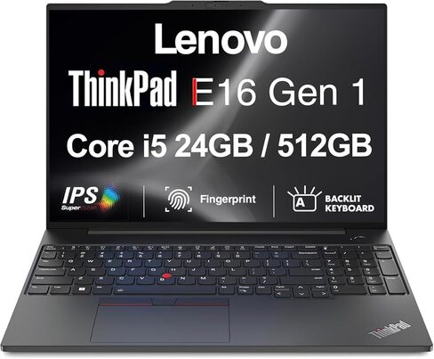 Lenovo ThinkPad E16 Gen 1 Business Laptop 16.0" IPS FHD+ (1920X1200) Display (Intel i5-1335U, 16GB DDR4, 512GB M.2 PCIe SSD, Intel Iris Xe, Copilot, Backlit, Fingerprint, Thunderbolt 4, Win 11 Pro) in Saudi Arabia