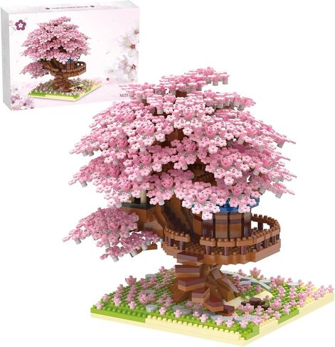 Cherry Blossom Building Set, 1345 Pcs Japanese Sakura Tree House Micro Block Toy, STEM Creative Rainbow Bonsai Tree House Building Flower Set, Friendship Treehouse for Adult, Kid in Saudi Arabia