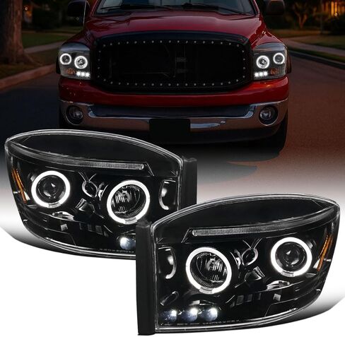 Ronnin - Fits 2006-2009 Dodge Ram 1500 2500 3500 Upgraded LED Dual Rims Projector Headlights Assembly Pair | Black Smoke in Saudi Arabia
