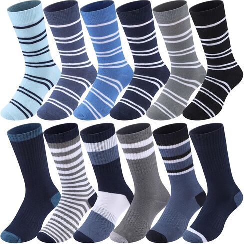 12 Pairs Boys Dress Socks Toddler Kid School Uniform Crew Dress Sock Stripes Design for 6-15 Years Boy Performance in Saudi Arabia