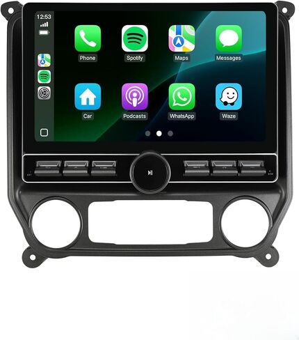 راديو بديل لسيارة Chevy Silverado GMC Sierra - سيارة ستيريو لاسلكية Carplay Android Auto 2014-2018 QLED تعمل باللمس راديو ترقية نظام تحديد المواقع العالمي (GPS) مقابض وحدة الرأس (مقبض مزدوج 4+64G) in Kuwait