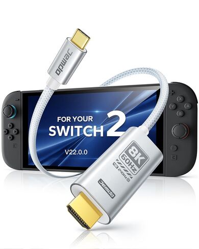 Switch 2 (21.2.0) كابل HDMI 8K@60 هرتز HDR/ 4K@240 هرتز، 6.6 قدم USB-C إلى HDMI 2.1 48 جيجابت في الثانية، تشغيل PD 100 واط أثناء الشحن، محول سفر محمول مجدول أبيض، يعمل مع المفتاح 2/2017/OLED in Saudi Arabia