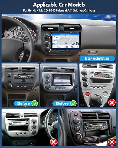 2G+32G Car Stereo for Honda Civic Radio 2001 2002 2003 2004 2005 with Wireless CarPlay Android Auto MirrorLink Android 13 Radio 9" Touch Screen Head Unit with GPS Navigation Bluetooth FM Backup Camera in Saudi Arabia