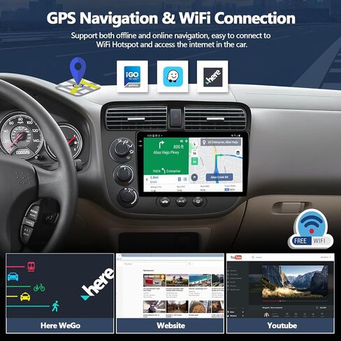 2G+32G Car Stereo for Honda Civic Radio 2001 2002 2003 2004 2005 with Wireless CarPlay Android Auto MirrorLink Android 13 Radio 9" Touch Screen Head Unit with GPS Navigation Bluetooth FM Backup Camera in Saudi Arabia