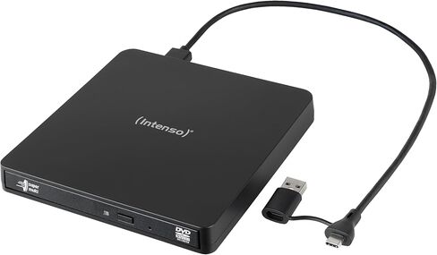 Intenso EOD 400D Slim USB 3.2 ناسخ محرك أقراص CD/DVD خارجي لأجهزة الكمبيوتر المحمول، وأجهزة الكمبيوتر المكتبية، وiMac، وMacBook، وWindows، وMacOS، يتضمن برنامج Ashampoo Burning Studio Burning المجاني - أسود in Kuwait
