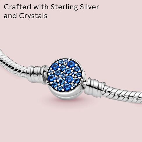 PANDORA Moments Sparkling Blue Disc Clasp Snake Chain Bracelet - Sterling Silver Bracelet with Man-Made Crystals - Jewelry for Women - Includes Gift Box in Saudi Arabia