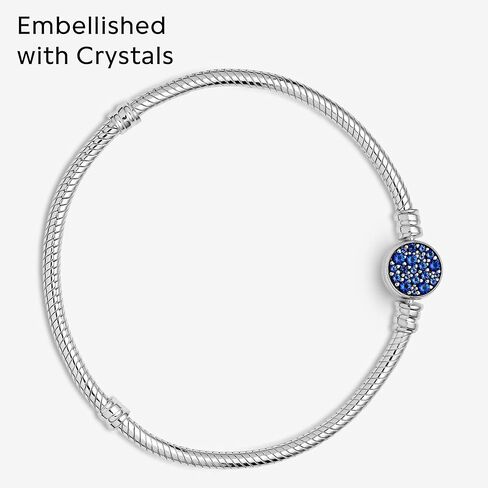 PANDORA Moments Sparkling Blue Disc Clasp Snake Chain Bracelet - Sterling Silver Bracelet with Man-Made Crystals - Jewelry for Women - Includes Gift Box in Saudi Arabia