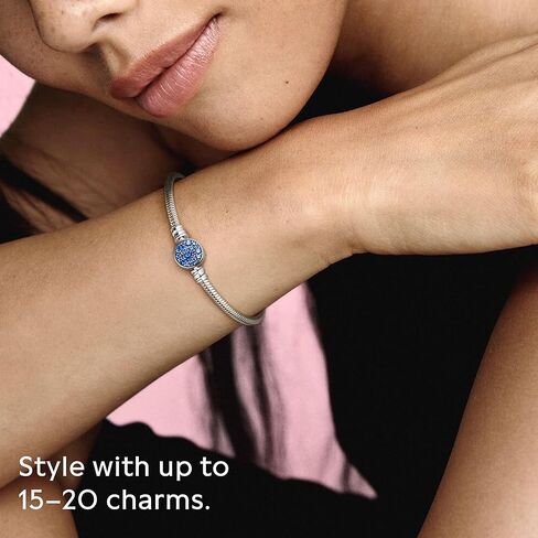 PANDORA Moments Sparkling Blue Disc Clasp Snake Chain Bracelet - Sterling Silver Bracelet with Man-Made Crystals - Jewelry for Women - Includes Gift Box in Saudi Arabia