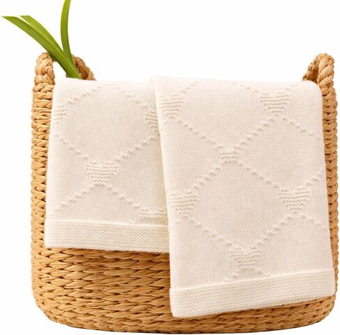 Baby Knit Blanket for Kids Soft Cotton Heart Pattern Toddler Blanket Cozy Breathable Throw for Crib Stroller Nap Time Mocha-30x30 in Saudi Arabia