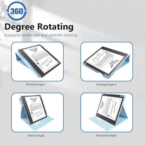 حافظة E NET-CASE لجهاز Kindle Scribe 10.2 بوصة إصدار 2024 و2022، غطاء حامل دوار قابل للتعديل بزاوية 360 درجة لجهاز Kindle Scribe 10.2 بوصة، نوم/تنبيه تلقائي مع حامل قلم، (ذهبي وردي) in Kuwait