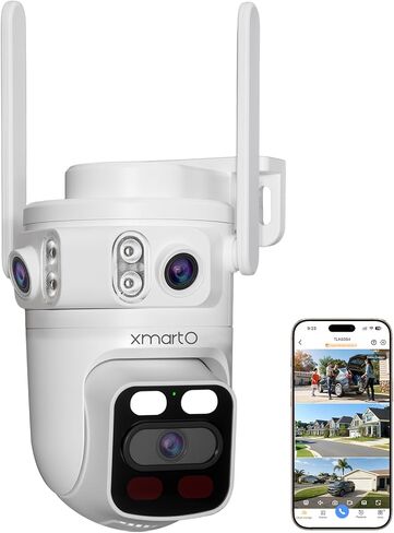 كاميرا أمان WiFi ثلاثية العدسات xmartO بدقة 6 ميجابكسل، تتبع تلقائي بتقنية الذكاء الاصطناعي بزاوية 360 درجة، 3 عروض حية، لاسلكية طويلة المدى، مراقبة منزلية على مدار الساعة طوال أيام الأسبوع، تخزين محلي وعرض متنقل عن بعد in Kuwait