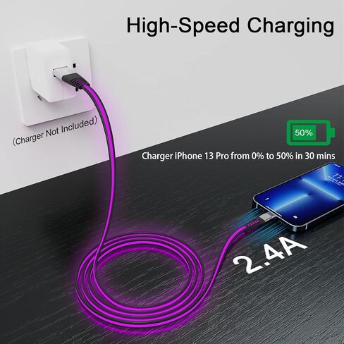 كابل Lightning طويل بطول 6 أقدام، [معتمد من MFi] شاحن iPhone LED يضيء سلك شحن سريع متوافق مع iPhone 14 13 12 Pro Max 11 Pro XR XS Max X 8 7 6 5S iPad، Airpods in Saudi Arabia